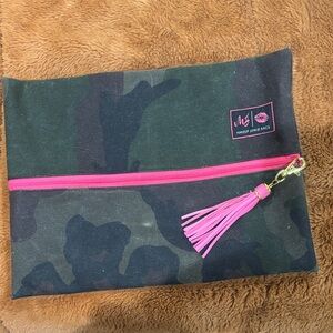 Makeup Junkie Bags Camo Cosmetic Pouch with Pink Tassel